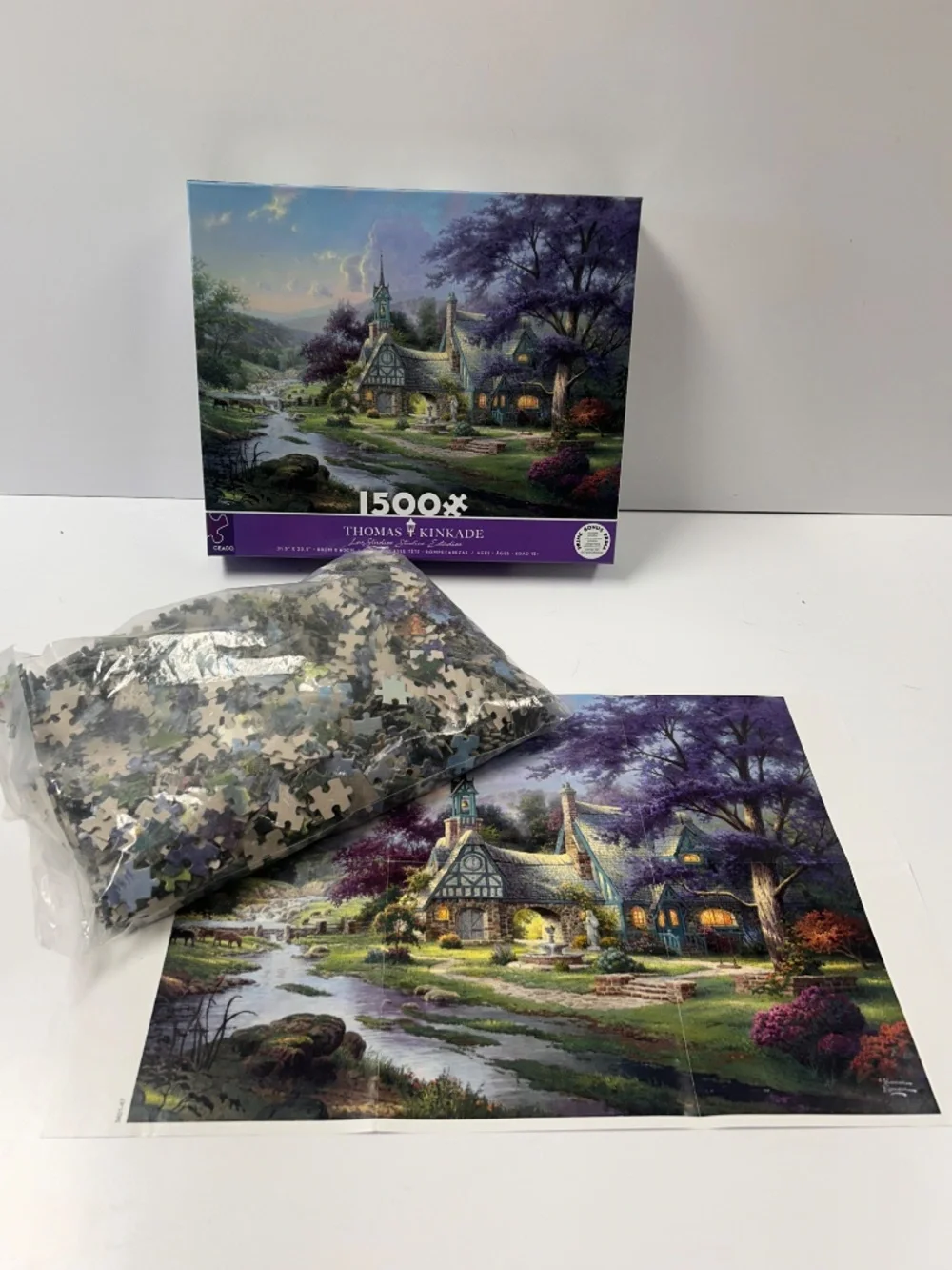 Thomas Kinkade Clocktower Cottage 1500 Piece Jigsaw Puzzle Sealed New 31.5x23.5
